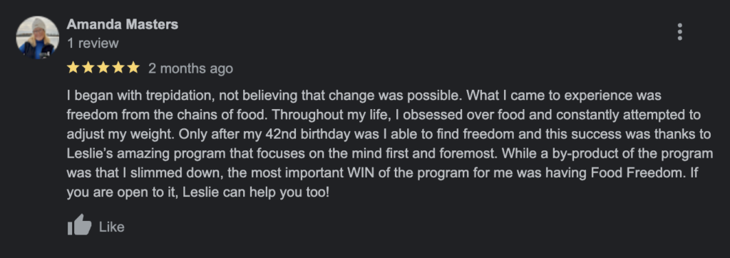 Google review Amanda weight loss coaching testimonial